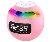 Bluetooth Speaker with Digital Alarm Clock For Kids Multifunctional Bass Portable Wireless Speaker- Pink