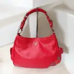 美麗堡精品  PRADA  OUTLET BR3353 過季全新正品大金屬環 荔紋小牛皮 側肩包 - 紅色【現貨】