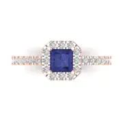 1.23Ct Princess Cut Tanzanite Solid Gold Halo Engagement Promise Statement Ring