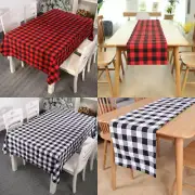 Christmas Table Cloth Runner Red Black Check Tableware Xmas Dining Party Décor