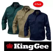 KING GEE - PACK OF 4 - MENS CLOSED FRONT LONG SLEEVE DRILL WORK SHIRT - K04020