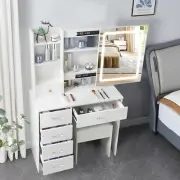 White Dressing Table with LED Mirror Stool and 6 Drawers Vanity Makeup Desk Set