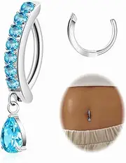 [Masedy] 14G G23 Titanium Clicker Belly Button Rings for Women Teardrop CZ Dangle Belly Button Rings Curved Reverse Barbell Navel Rings Hypoallergenic Belly Piercing Jewelry