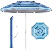 Aoxun Beach Umbrella, 7ft Umbrella with Sand Anchor & Tilt Pole, Portable UV 50+ Protection Beach Umbrella with Carry Bag