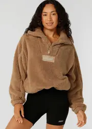 [Lorna Jane] Everyday Teddy Quarter Zip Sweat in Neutrals, Size - Large L Sand Dune