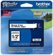 Genuine Brother 1/2" (12mm) Black on White TZe P-touch Tape for Brother PT-300