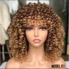 Synthetic Ombre Hair Afro Kinky Curly Wigs with Bangs and Heat Resistant
