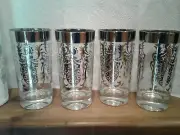 Kimiko Silver Knight Shield Highball Glasses Mid Century Barware Set 4 New/Old