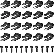 FUNCYboo 150 Pcs 3/8 Inch Nylon Plastic R-Type Cable Clips Clamp kit, Cable Clips Nail in Wire Clips Nylon Screw Mounting Cord Fastener Clips with 150 Pcs Screws for Wire Management(Black)