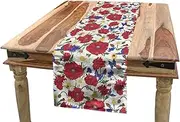Ambesonne Floral Table Runner, Blooming Red Poppies Chamomile Ladybird and Daisies Bumblebee Bees and Butterflies, Dining Room Kitchen Rectangular Runner, 16" X 90", Ruby Blue