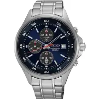 在飛比找旋轉拍賣優惠-SEIKO WATCH 精工藍面三環計時紳士鋼帶石英腕錶 型