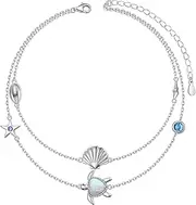 [HOOHWE] Anklet for Women 925 Sterling Silver Infinity Heart Anklet for Women Classic Adjustable Bead Anklet Bracelets Summer Jewellery for Women and Girls Layered Ankle Bracelet