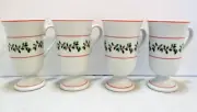 4 Colonial of Cape Cod Footed Coffee Mugs Christmas Holly Design New in Box
