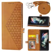 For Samsung Galaxy Z Fold6 5G Wallet Case Calf Texture PU Leather Phone Cover with Shoulder Strap
