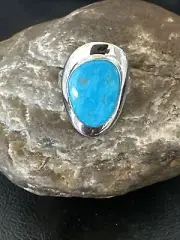 Sterling Silver Blue Kingman Turquoise Ring Size 10 17679