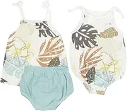 [Generic] Muslin Cotton Summer Newborn Infant Baby Girl 2 Outfit Set (3 Pieces) Tank Top,Bloomers Shorts and Strap One-Piece Jumpsuit