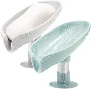 2 Pack Soap Holder Leaf-Shape Self Draining Soap Dish Holder, Not Punched Easy