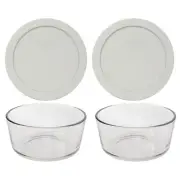 Pyrex (2) 7201 4-Cup Glass Bowls and (2) 7201-PC Sleek Silver Lids - Made in USA