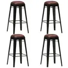 4x Bar Stools Genuine Real Leather Wooden Kitchen Dining Barstool Chairs Set