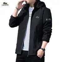 在飛比找蝦皮購物優惠-LACOSTE男士外套韓版潮流連帽黑色緊身青年夾克M-5XL