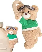 Car Tissue Box - Cute Bear Car Tissue Holder,Bear Napkin Dispenser with Sunglasses Plush Auto Organizer for Vehicle Kids & Truck