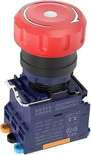 22mm Emergency Stop Button Red Aluminum Oxide Plastion Head with Lamp Green Light 2NC 1NO1NC Latching(M1-REDLED,1NO1NC 9-24V)