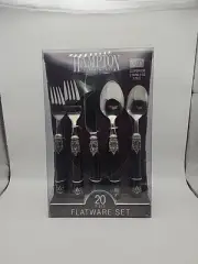 NEW Hampton Silversmiths San Remo Black Handle Flatware Silverware 20 Pcs Sealed