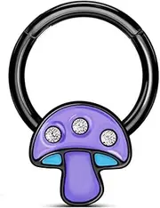 [Blue Palm Jewelry] 1-16 Gauge Purple or Red Mushroom Septum Nose Ear Lip Captive CBR Ring Stainless Steel Helix Tragus Piercing Jewelry