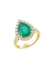 Bloomingdale's Fine Collection Emerald & Diamond Pear Shaped Halo Ring in 18K Yellow Gold