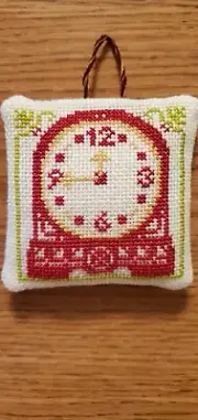 Completed Hand Cross Stitched Clock January Ornament