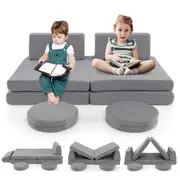 Babyjoy 6PCS Kids Modular Sofa Convertible Play Couch w/Suede Fabric Indoor Foam Block Playroom Bedroom Grey