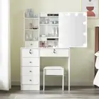 Vanity LED Lights Mirror Desk Makeup Table Drawers Shelves Mirror w/ 6 Drawers