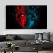 Red and Blue Wolf Animal Posters Prints Canvas Painting Wall Picture