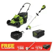 GREENWORKS 60V Brushless 1x4.0Ah 460mm (18") Steel Deck Lawn Mower and Multi-Tool with Line Trimmer Attachment Kit 1305907AU