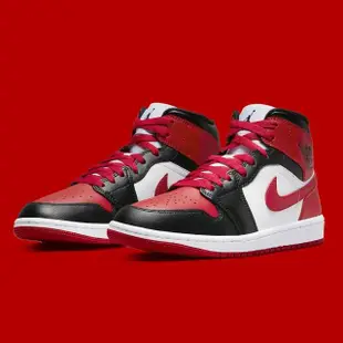 【NIKE 耐吉】休閒鞋 Air Jordan 1 Mid Bred Toe 黑紅白 芝加哥配色 女鞋 女段 BQ6472-079(休閒鞋)