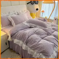 在飛比找蝦皮商城精選優惠-【大吉】韓版小泡芙雙層花邊床裙 素色床單 床罩組 床包 雙人