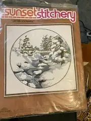Vtg 1978 Sunset Stitchery Winter Snowfall Crewel embroidiery kit New
