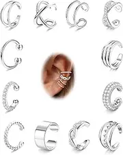 [Kakonia] 12Pcs Ear Cuff Earrings for Women Non Piercing 14K Gold Plated Ear Cuffs Non Pierced Clip on Cartilage Earring Adjustable Fake Earrings