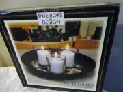 INTERIOR DESIGN CANDLE GARDEN SET WOODEN BOWL NEW ONE CANDLE IS SLIGHTLY CHIPPED