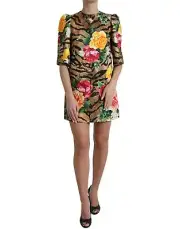 Dolce & Gabbana Animal & Floral Print Mini Shift Women's Dress Authentic
