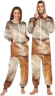 [AIXIWAWA] Adult Onesie Pajamas, Brown White Fur Print Zip Front One Piece Pajama Jumpsuits for Men Women S