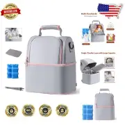 Versatile Grey Breastmilk Cooler Backpack with Ice Packs – For Moms on the Go