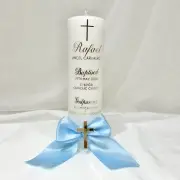 Christening Baptism Naming Day Candle Script Style with Acrylic Cross