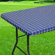 Spotjoy Rectangle Table Cloth, Elastic Fitted Flannel Backed Plastic Table Covers for 4 Foot Folding Tables, Waterproof Vinyl Tablecloths for Picnic, Camping, Indoor and Outdoor (Navy, 24 x 48 inch)