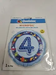 Qualatex Number "Four" Blue Circle Foil Balloon Outer Space Design