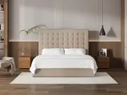 My Style Buttoned Headboard & Slimline Base - King / Natural / Gas Lift Base