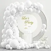 NISOCY White Latex Balloons Arch Kit, 102PCS 18In 12In 10In 5In Arch Garland For Wedding, Bride Engagement, Festival Picnic, Birthday, White Theme Anniversary Celebration Decoration With 33FT Ribbon