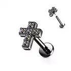 Piercing Ear Labret Black Cross Paved