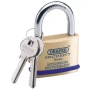 Draper 50mm Solid Brass Padlock 2 Key Mushroom Pin Tumblers Hardened Steel 64162