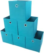 Storage Bins Foldable Cube Organizer Fabric Drawer Set of 6 Lake Blue
